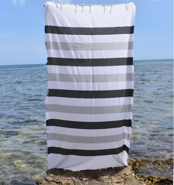Fouta Monte Carlo gris anthracite - Fouta à rayures - Serviette de plage