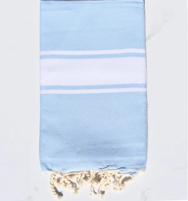 Fouta Plate bleu ciel 100x200 cm - 100 % Coton - FOUTA TUNISIA
