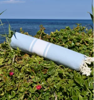 Fouta Plate bleu ciel 100x200 cm - 100 % Coton - FOUTA TUNISIA 2