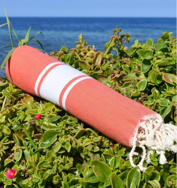 Fouta Plate orange mandarine 100x200 cm - 100 % Coton - FOUTA TUNISIA