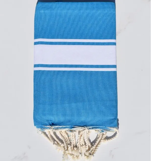 Fouta plate bleu azur moyen - FOUTA TUNISIA