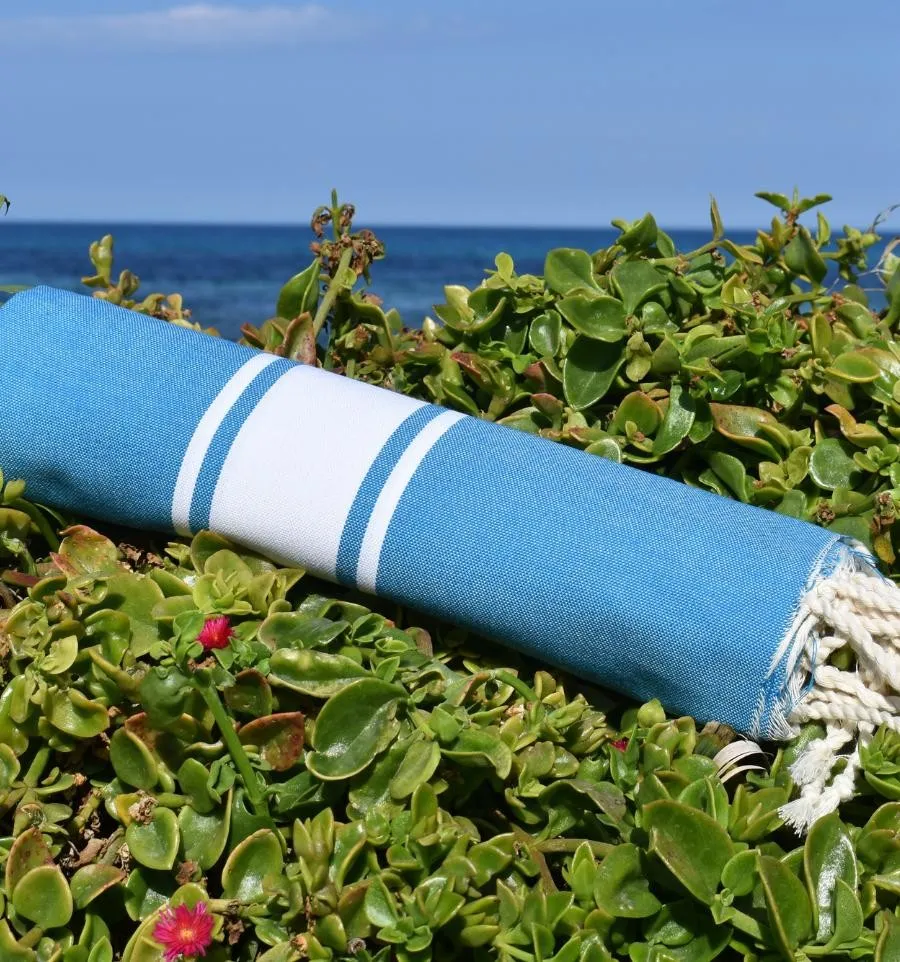 Fouta plate bleu azur moyen - FOUTA TUNISIA