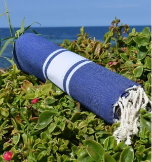 serviette de plage bleu jean Fouta Tunisia - 1 2