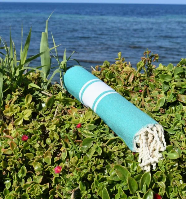 Fouta plate bleu vert - Serviette de plage - serviette en coton