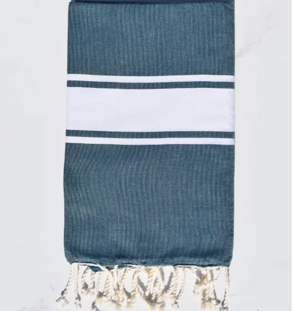 Fouta plate bleu pétrole - Serviette de plage - Grande serviette - Serviette absorbante en coton