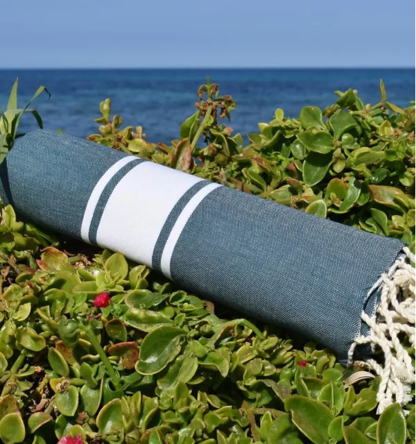 Fouta plate bleu pétrole - Serviette de plage - Grande serviette - Serviette absorbante en coton