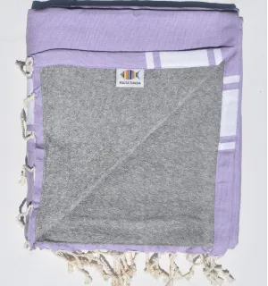 Fouta parme doublée éponge grise - Fouta parme, fouta doublée éponge, serviette plage, 2 faces, coton absorbant