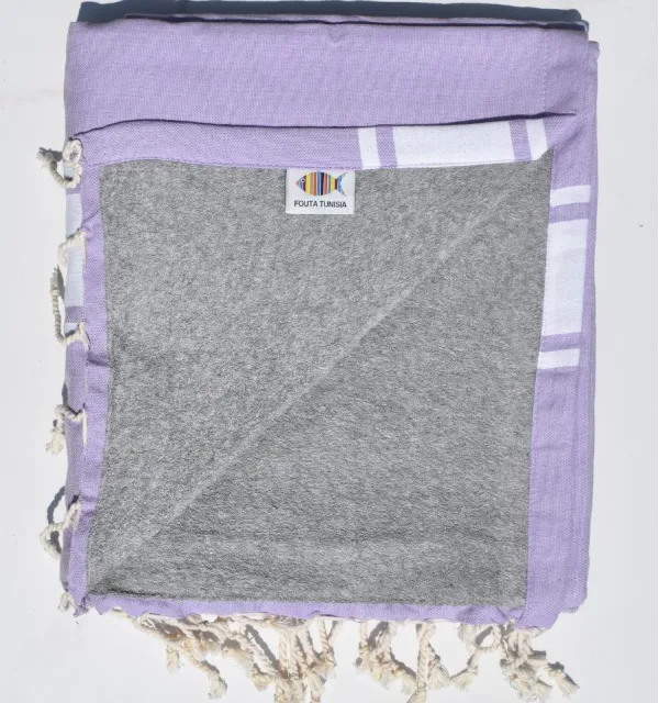 Fouta parme doublée éponge grise - Fouta parme, fouta doublée éponge, serviette plage, 2 faces, coton absorbant