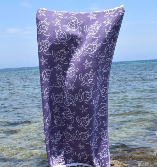 Fouta Seychelles Mauve - Serviette de plage - Fouta motifs tortue - Fouta personnalisée