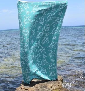 Fouta Seychelles Vert Sarcelle - Fouta motifs tortue - Fouta personnalisée