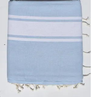 Fouta bleu clair doublée éponge grise - Serviette de plage légère, absorbante et douce 2