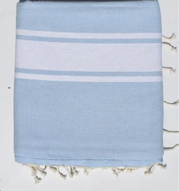 Fouta bleu clair doublée éponge grise - Serviette de plage légère, absorbante et douce