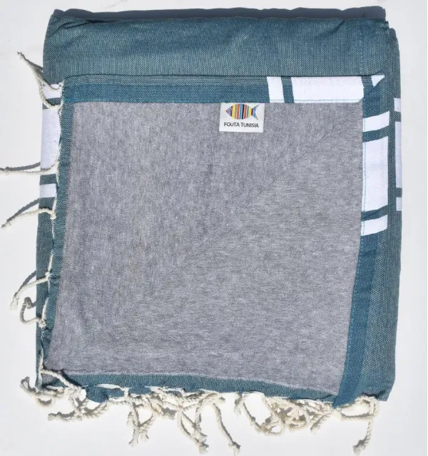 Fouta bleu canard doublée éponge grise - FOUTA TUNISIA
