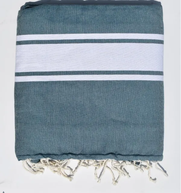 Fouta bleu canard doublée éponge grise - FOUTA TUNISIA