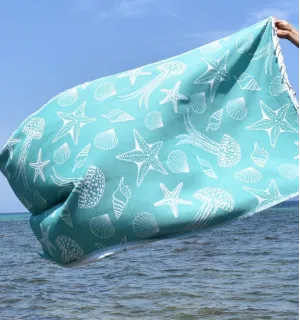 Fouta Fidji vert Sarcelle - Fouta jacquard - Fouta motifs marins - Serviette de plage légère, absorbante, coton 2