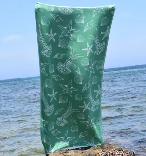 Fouta Fidji vert - Fouta jacquard - Fouta motifs marins - Serviette de plage absorbante, coton