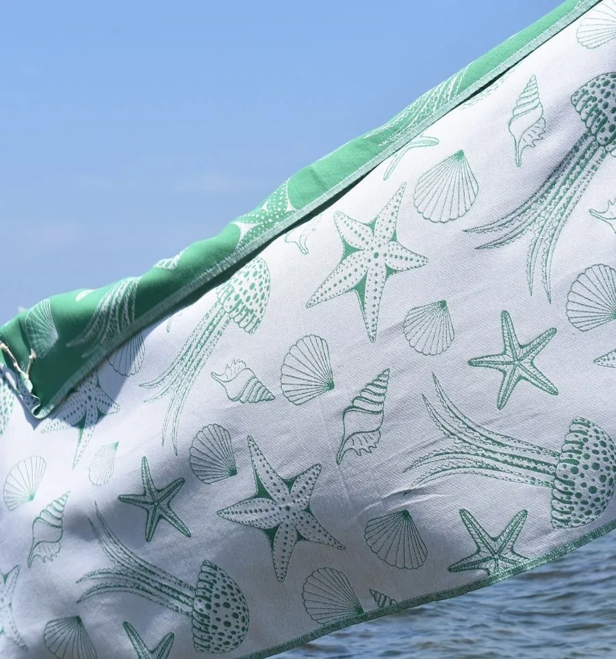 Fouta Fidji vert - Fouta jacquard - Fouta motifs marins - Serviette de plage absorbante, coton