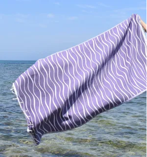 Fouta Hawaï Mauve - Serviette de Plage Absorbante Élégante - Fouta Tropicale 2