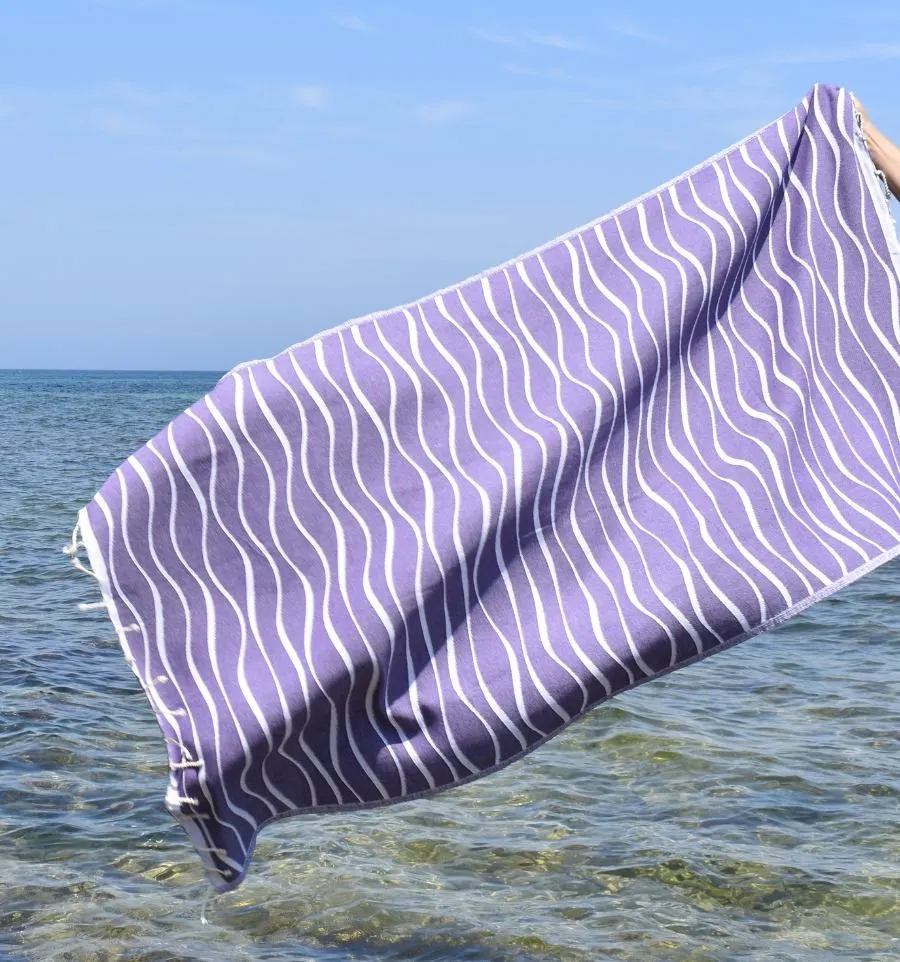 Fouta Hawaï Mauve - Serviette de Plage Absorbante Élégante - Fouta Tropicale