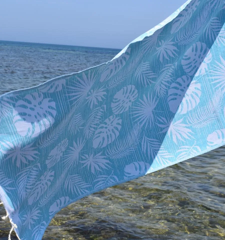 Fouta Amazon bleu turquoise - Fouta jacquard - Fouta tendance - Serviette de plage