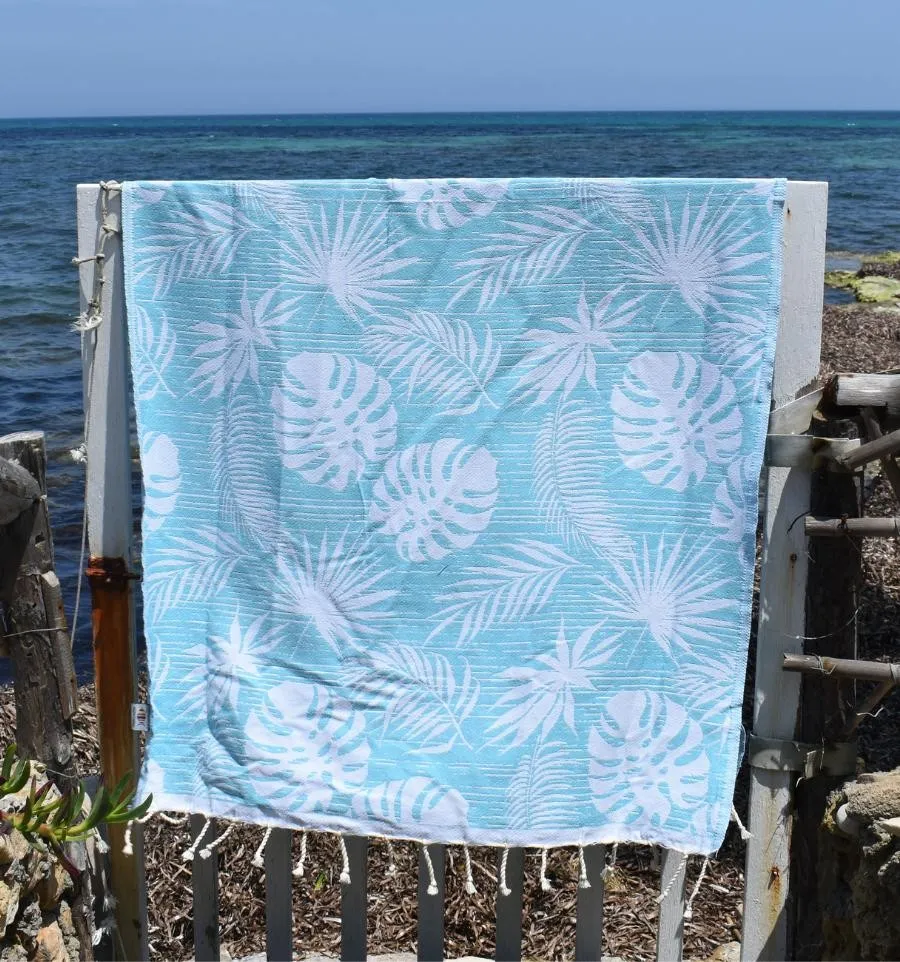 Fouta Amazon bleu turquoise - Fouta jacquard - Fouta tendance - Serviette de plage