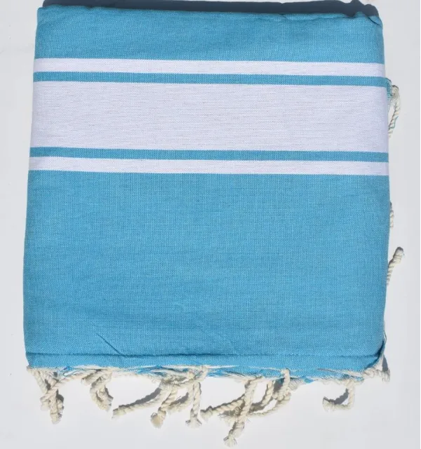 Fouta bleu azur doublée éponge grise - Fouta double face coton - Serviette plage - serviette de plage absorbante