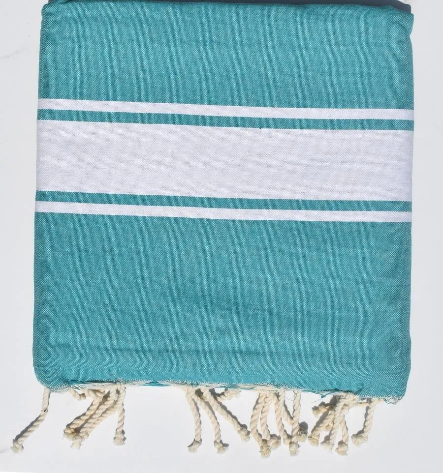 Fouta vert sarcelle doublée éponge grise - Fouta doublée éponge - Serviette de plage absorbante - Fouta coton plage
