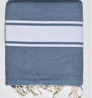 Fouta bleu guède doublée éponge grise - serviette de plage coton - fouta deux faces - Serviette de plage absorbante 2