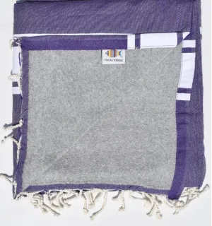 Fouta mauve doublée éponge grise - serviette plage, serviette de plage coton - fouta deux faces