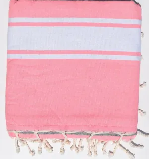 Fouta rose fluo doublée éponge grise - serviette plage, serviette de plage coton - fouta deux faces 2