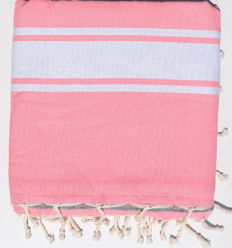 Fouta rose fluo doublée éponge grise - serviette plage, serviette de plage coton - fouta deux faces