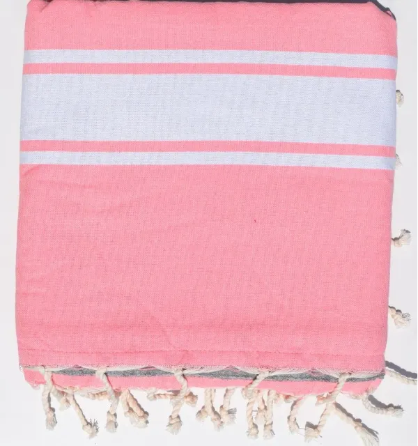 Fouta rose fluo doublée éponge grise - serviette plage, serviette de plage coton - fouta deux faces