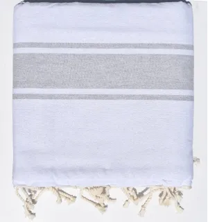 Fouta blanche à bandes gris clair doublée éponge gris - serviette plage, serviette de plage coton - fouta deux faces 2