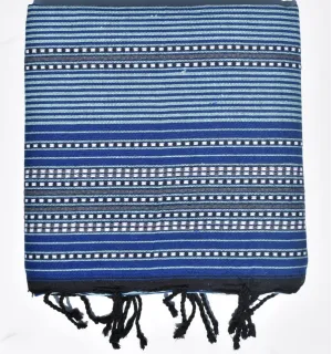 Fouta bleue à rayures doublée éponge grise - serviette plage, serviette de plage coton - fouta deux faces 2
