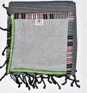 Fouta multicolore doublée éponge grise - serviette plage, serviette de plage coton - fouta deux faces