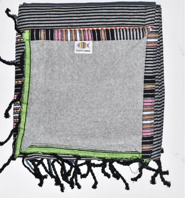 Fouta multicolore doublée éponge grise - serviette plage, serviette de plage coton - fouta deux faces