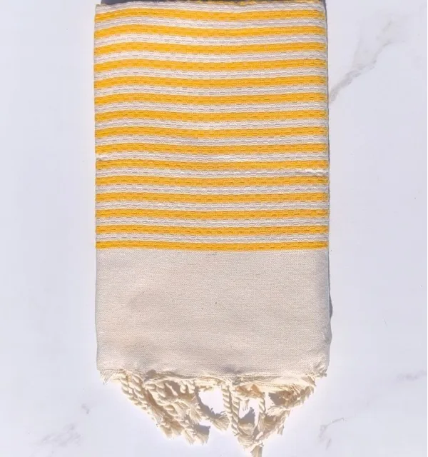 Fouta nid d'abeille rayée 1 cm rayures jaune- FOUTA TUNISIA