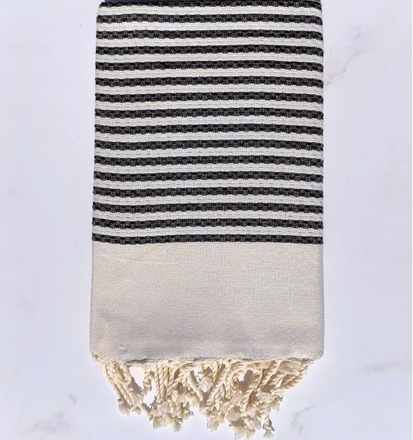 FOUTA nid d'abeille rayée 1 cm rayure noire - FOUTA TUNISIA