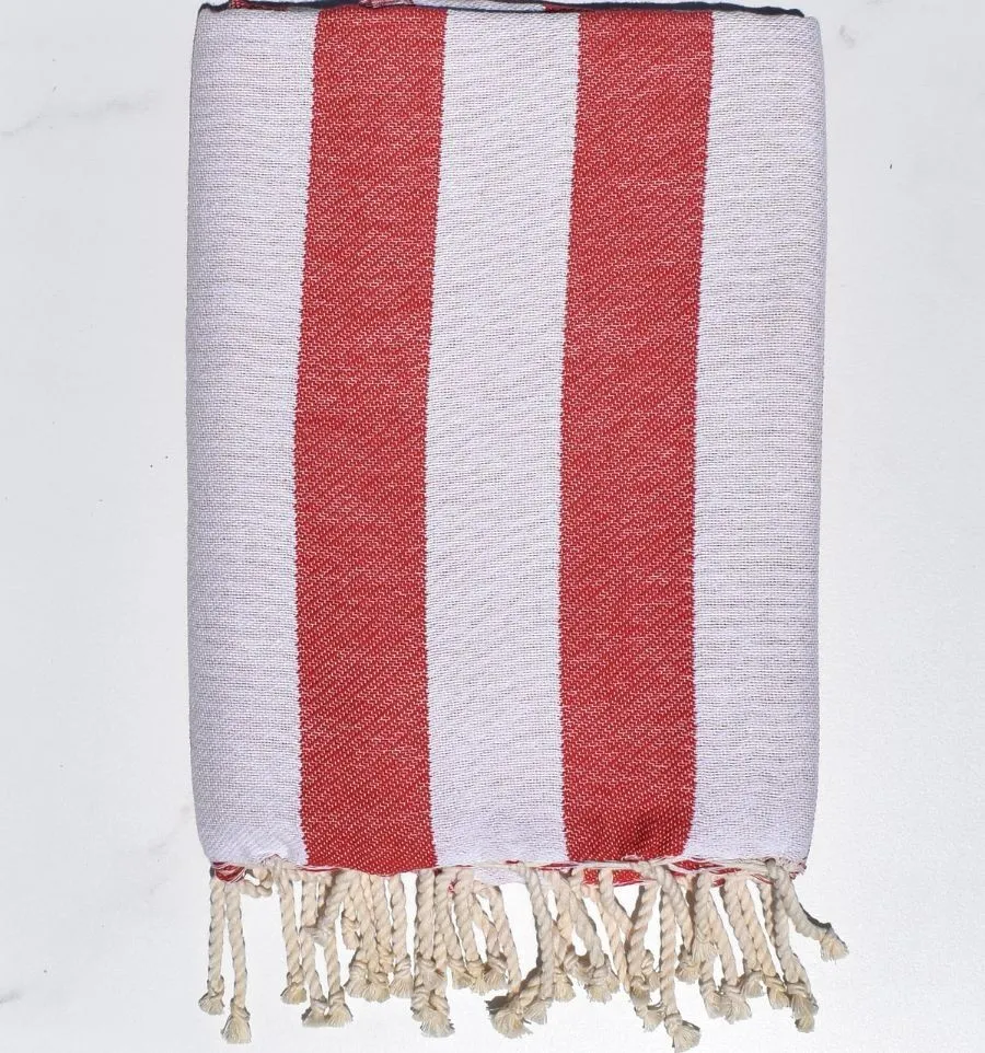 Fouta Alaska rouge - Fouta à rayures - Fouta jacquard - Serviette de plage