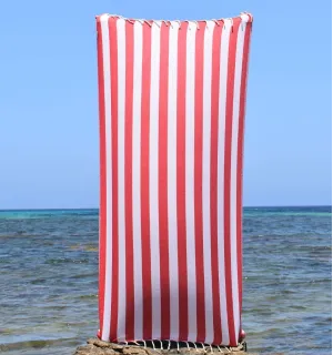 Fouta Alaska rouge - Fouta à rayures - Fouta jacquard - Serviette de plage