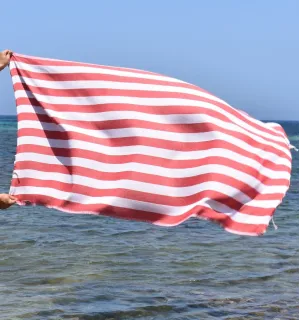Fouta Alaska rouge - Fouta à rayures - Fouta jacquard - Serviette de plage 2