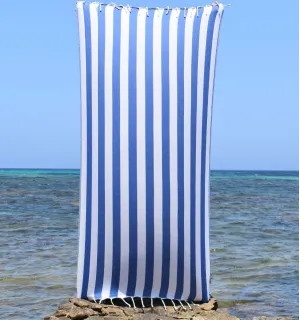 Fouta Alaska bleu roi - Serviette de Plage Jacquard, Douce & Absorbante 100x200 cm - Fouta à rayures
