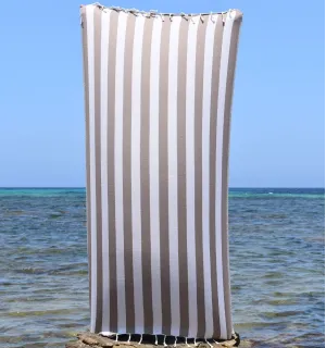 Fouta Alaska taupe - Serviette Jacquard Douce & Absorbante 100x200 cm - Serviette de plage - Fouta à rayures