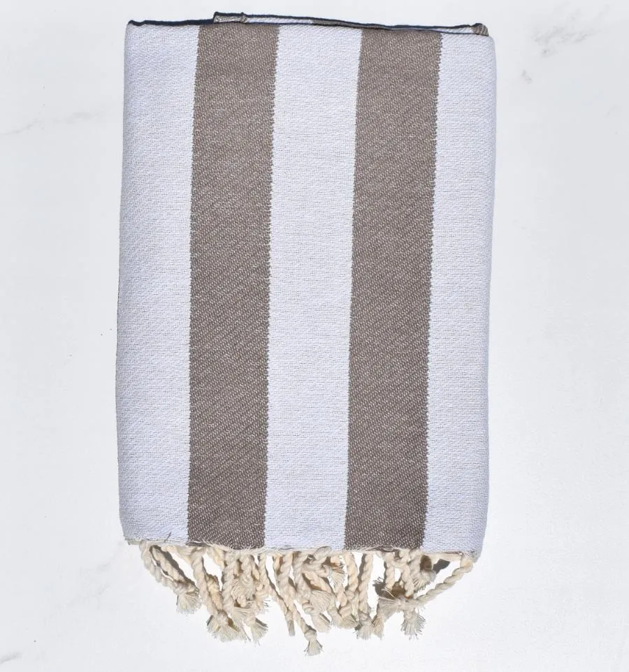 Fouta Alaska taupe - Serviette Jacquard Douce & Absorbante 100x200 cm - Serviette de plage - Fouta à rayures