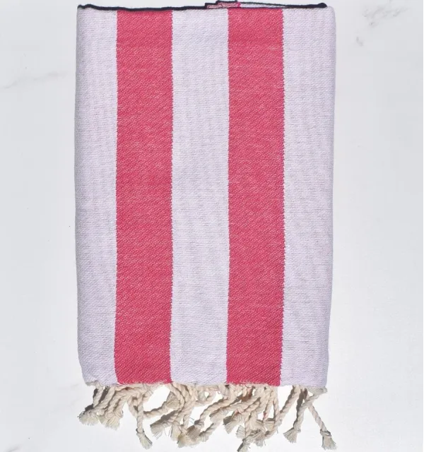 Fouta Alaska rose fuchsia - Serviette Jacquard 100x200 cm en Coton - Serviette de plage - Fouta à rayures