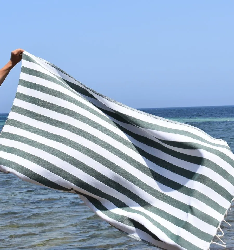 Fouta Alaska vert bouteille - Serviette Jacquard 100x200 cm en Coton - Serviette de plage absorbante - Fouta jacquard