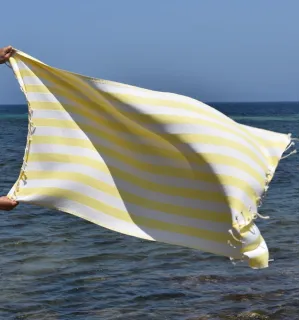 Fouta Alaska jaune - Serviette Jacquard 100x200 cm en Coton - Fouta jacquard - Serviette de plage - Serviette absorbante 2