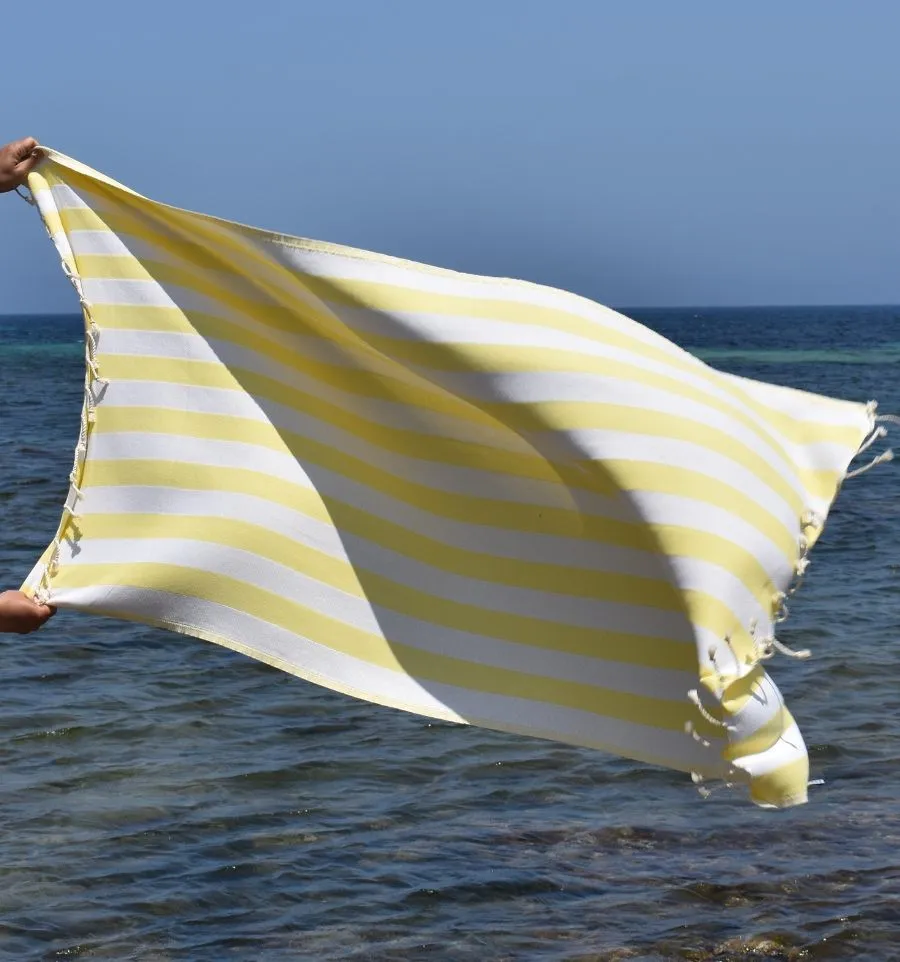 Fouta Alaska jaune - Serviette Jacquard 100x200 cm en Coton - Fouta jacquard - Serviette de plage - Serviette absorbante