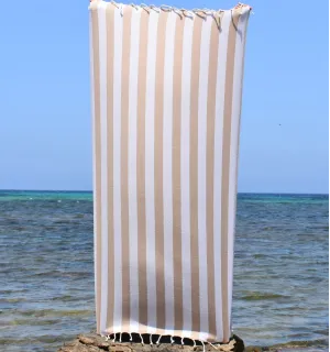 Fouta Alaska beige - Serviette Jacquard 100x200 cm en Coton - Serviette de plage - Serviette absorbante - Fouta à rayures