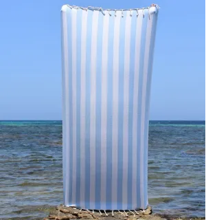 Fouta Alaska bleu pastel - erviette Jacquard 100x200 cm en Coton Recyclé - Serviette de plage - Fouta à rayures - Serviette